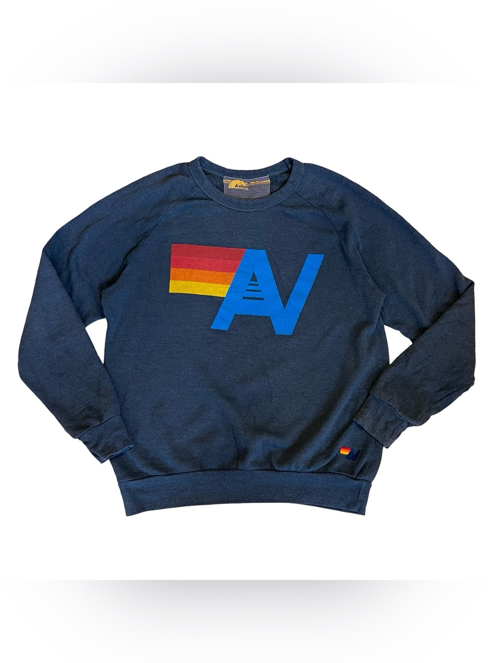 Aviator Nation Sz M Navy Blue Logo Stitch Sweatshirt Relaxed Crewneck - Picture 3 of 14
